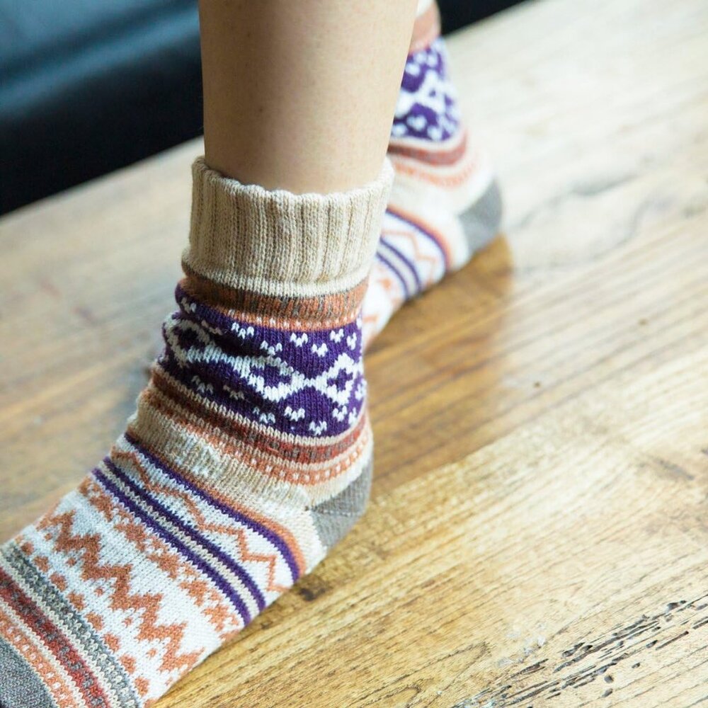 3-5 Pairs Womens Multicolor Fashion Warm Wool Cotton Thick Winter Crew Socks - Picture 3 of 8